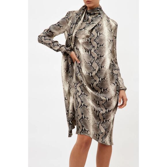KHAITE Shaz Natural Python Print Dress Asymmetrical Cowl Neck 6 - Picture 8 of 9
